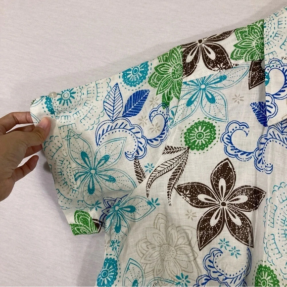Kim Rogers Floral 100% Linen Short Sleeve Button Down 1X - Picture 4 of 9